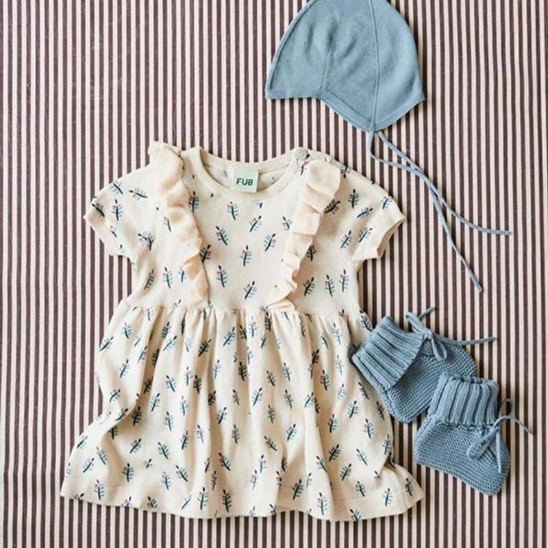 Baby kjole Beige m bladmønster FUB