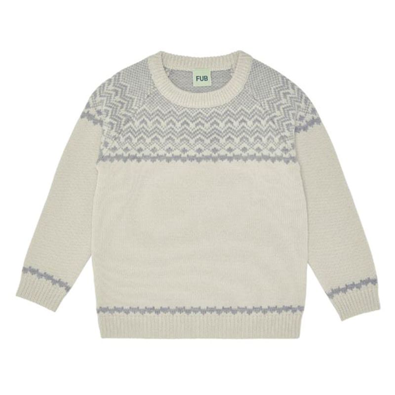 Genser Nordisk mønster barn Merinoull Beige Grå FUB