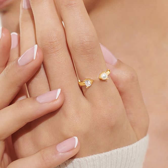 Hovedbilde Ring HALO PEARL Cubic Zirconia & Pearl gull Joma Jewellery