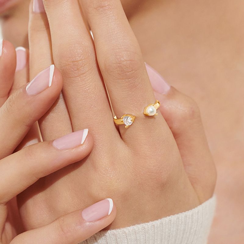 Ring HALO PEARL Cubic Zirconia & Pearl gull Joma Jewellery
