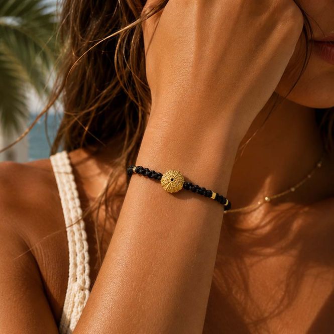 Hovedbilde Armbånd SEABED URCHIN flettet cords svart gull Onirolithi