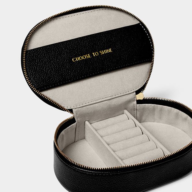 Hovedbilde Ovalt smykkeskrin CHOOSE TO SHINE svart Katie Loxton