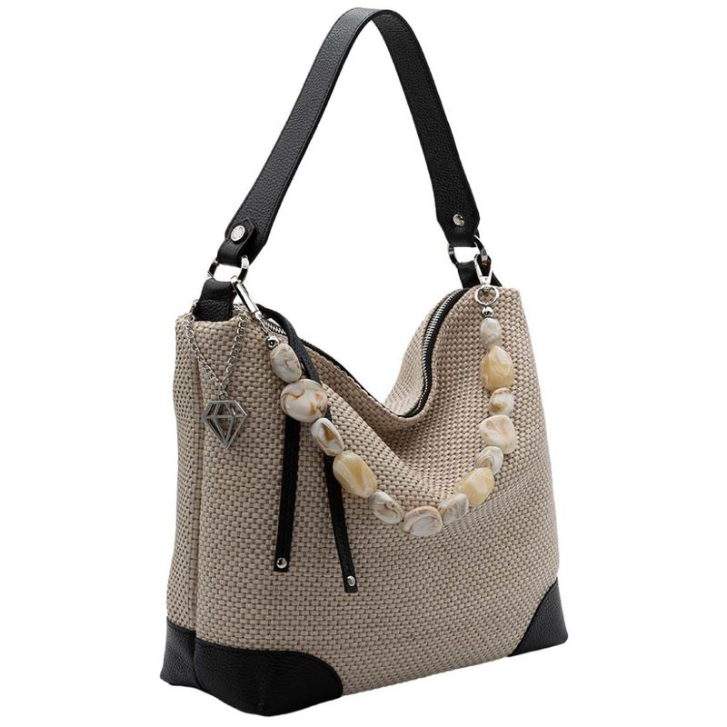 Shopper SITA raffia beige svart Caleidos